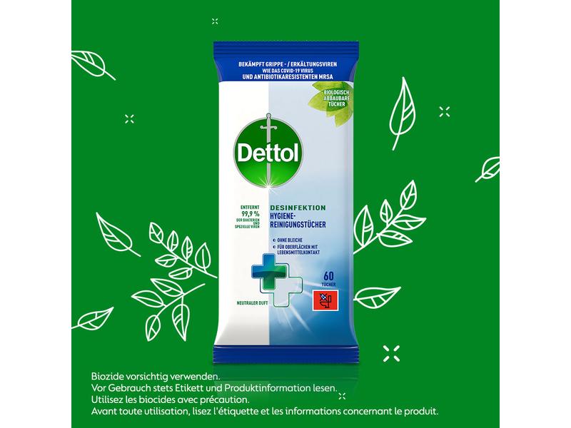Lingettes hygiéniques désinfectantes Dettol 60 pièces
