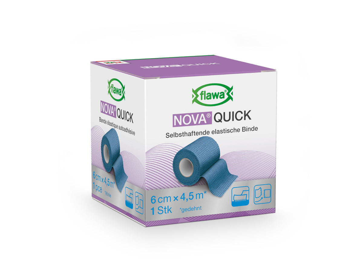 FLAWA Nova Quick, Kohäsive Fixierbinde, blau, latexfrei, 6 cm x 4.5 m
