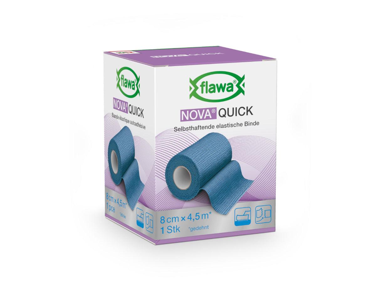 FLAWA Nova Quick, kohäsive Fixierbinde, blau, latexfrei, 8 cm x 4.5 m