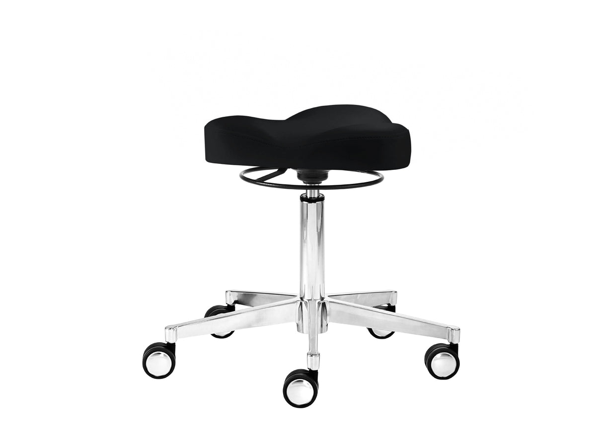 Tabouret pivotant Mayer 1299 avec assise triangulaire Déclenchement par anneau Roulettes pour sols durs