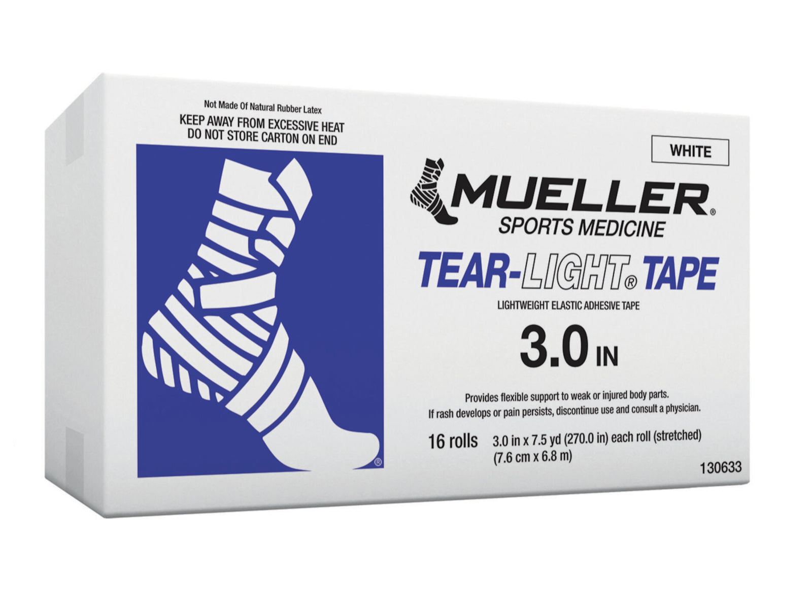 Ruban Mueller Tear-Light blanc 3,0 pouces, lot de 16 rouleaux, ruban crêpé élastique pour Bandage sportif