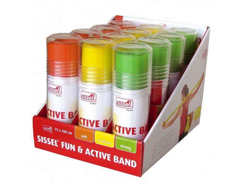 SISSEL Fun and Active Resistance Bands, Set of 12, 4 rolls each of orange, yellow, and green