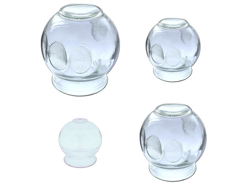 Assorted Cupping Glass Set, 4-piece, with recessed handle, Ø 3.5, 4.5, 5.5, and 6.5 cm