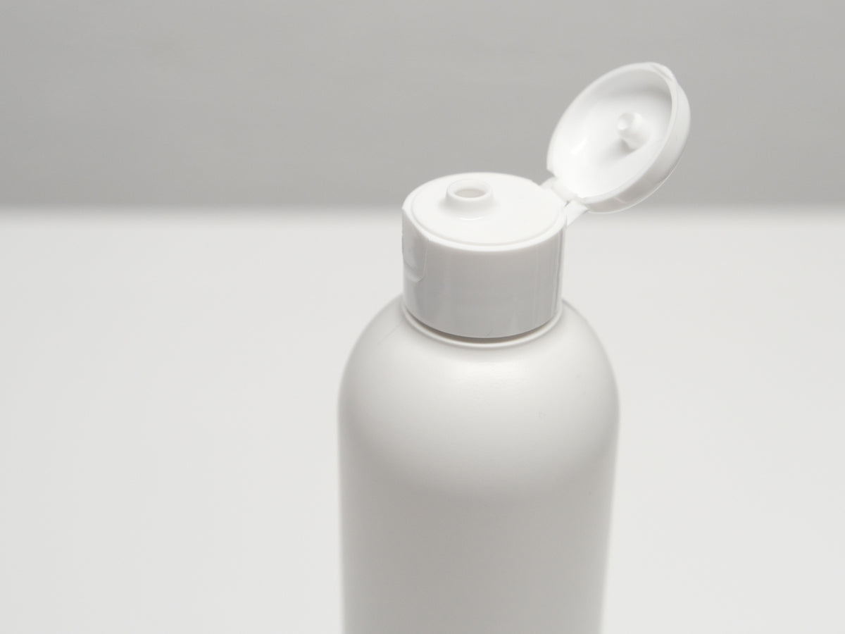 Flacon rond 250ml avec bouchon à charnière blanc