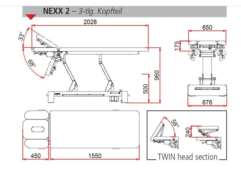 NEXX therapy table NEXX 2 hydraulic 70 cm anthracite