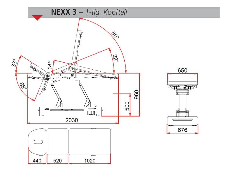 NEXX Therapieliege NEXX 3 hydraulisch 70 cm delft