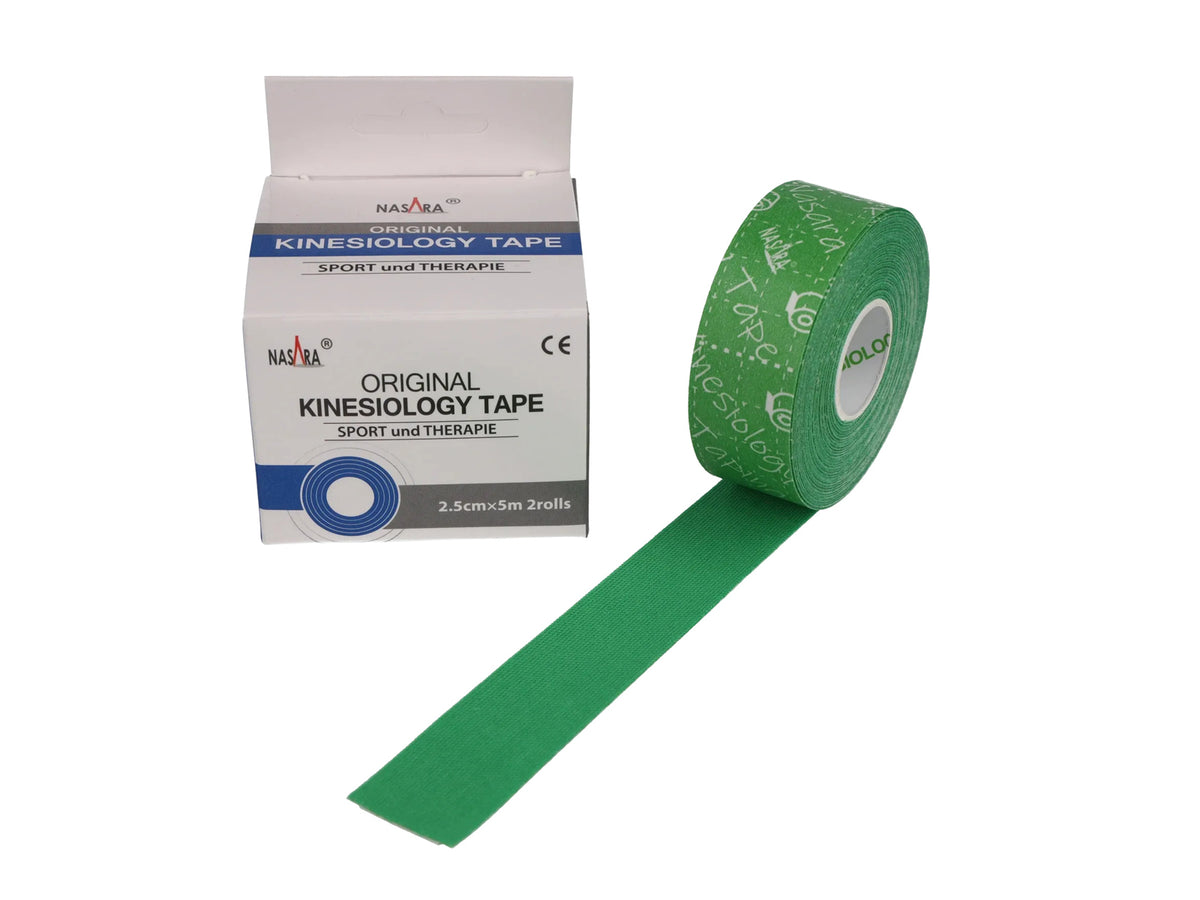 Bande kinésiologique NASARA 2,5 cm 5 m - 2 rouleaux verts