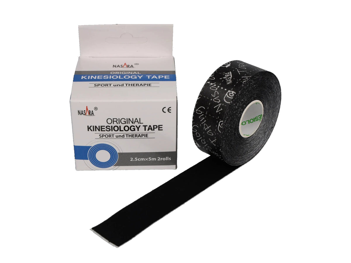 Bande kinésiologique NASARA 2,5 cm 5 m - 2 rouleaux noirs