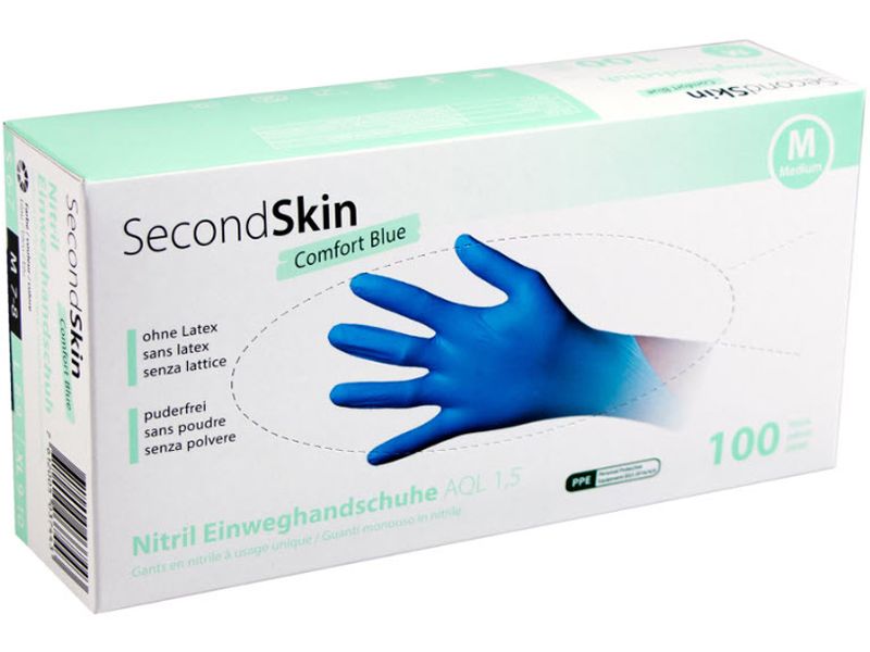 SecondSkin disposable glove Nitrili Comfort Size M, blue, 100 pieces