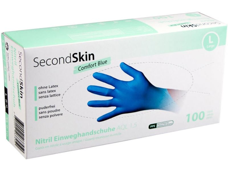 SecondSkin disposable glove Nitrili Comfort Size L, blue, 100 pieces
