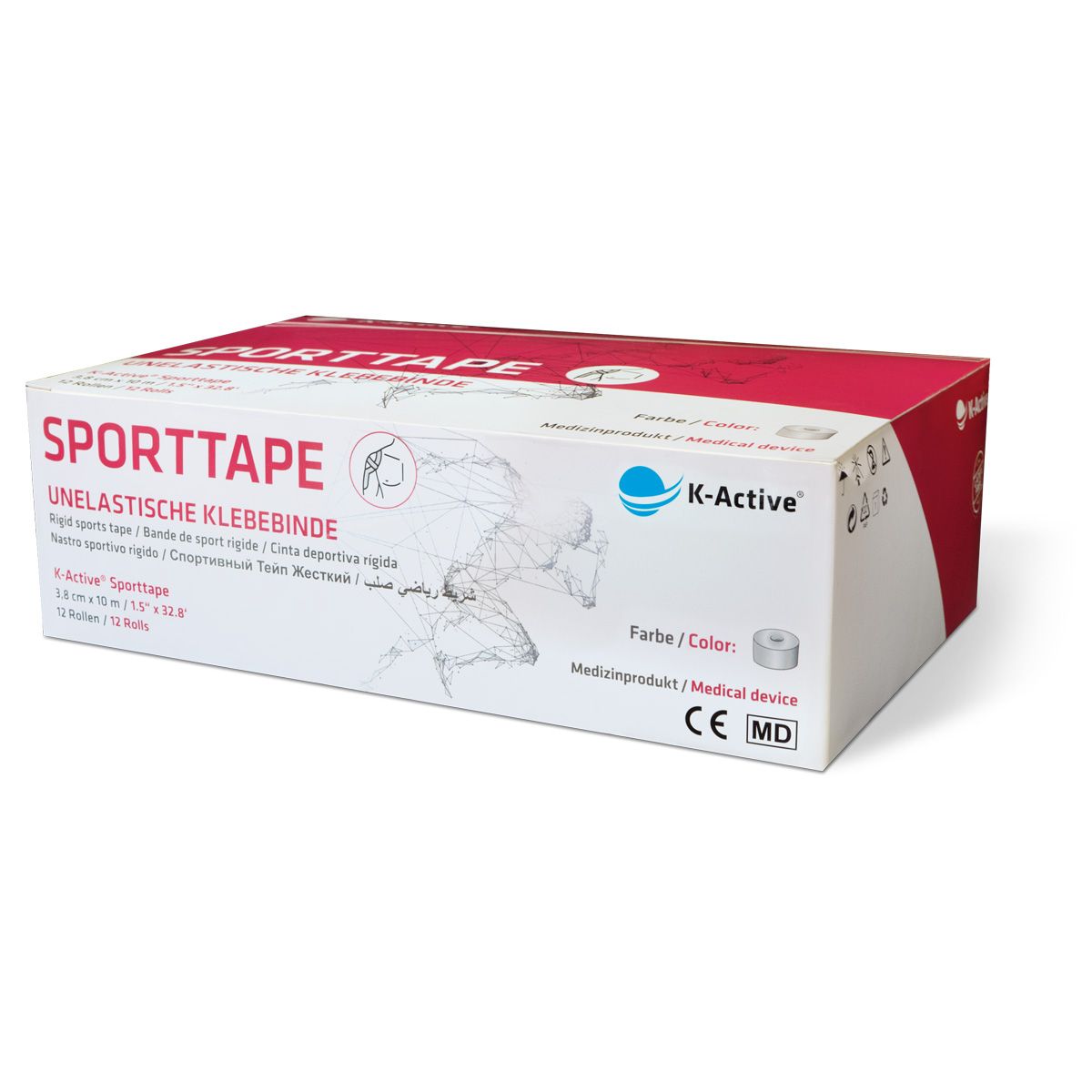 K-Active Sporttape blanc 3,8 cm x 10 m, 12 pièces