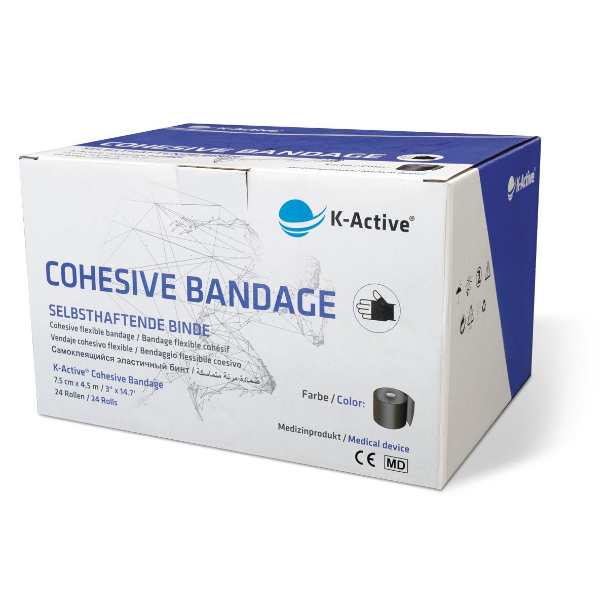 K-Active Cohesive Bandage black 7.5 cm x 4.5 m, 24 pieces