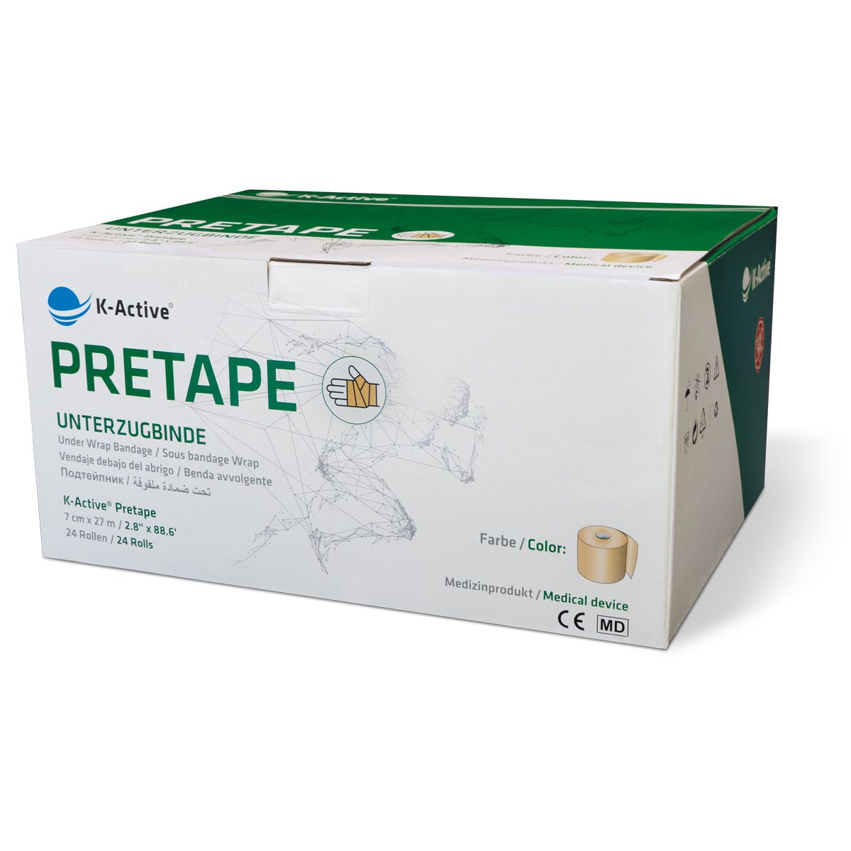 K-Active Pretape hautfarben 7 cm x 27 m, 24 Stück