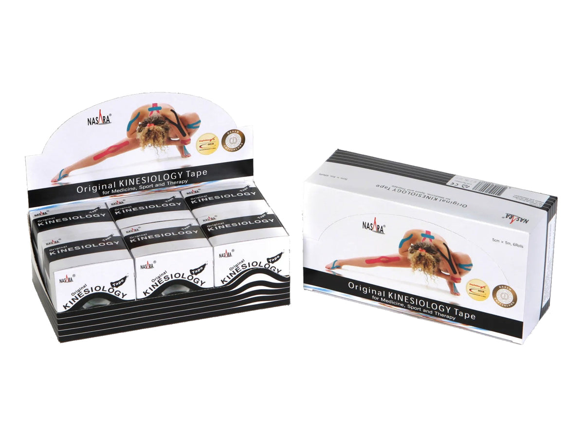 NASARA Kinesiologie Tape, 5 cm x 5 m - 6er Box schwarz