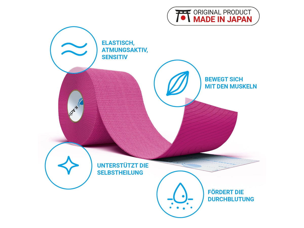 K-Active Classic Global Tape (pink), product image with features, for Sports and Therapy
