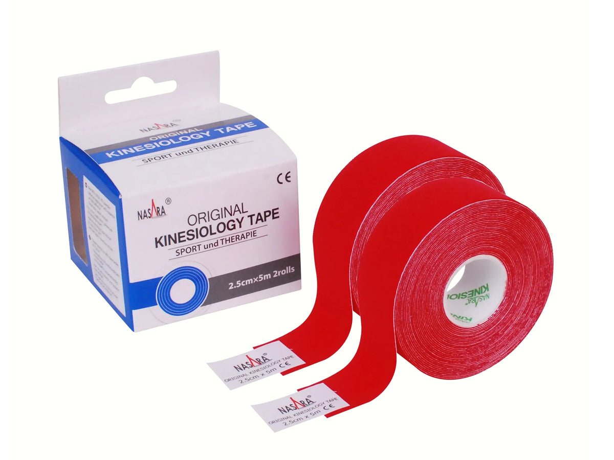 Bande kinésiologique NASARA 2,5 cm 5 m - 2 rouleaux rouges