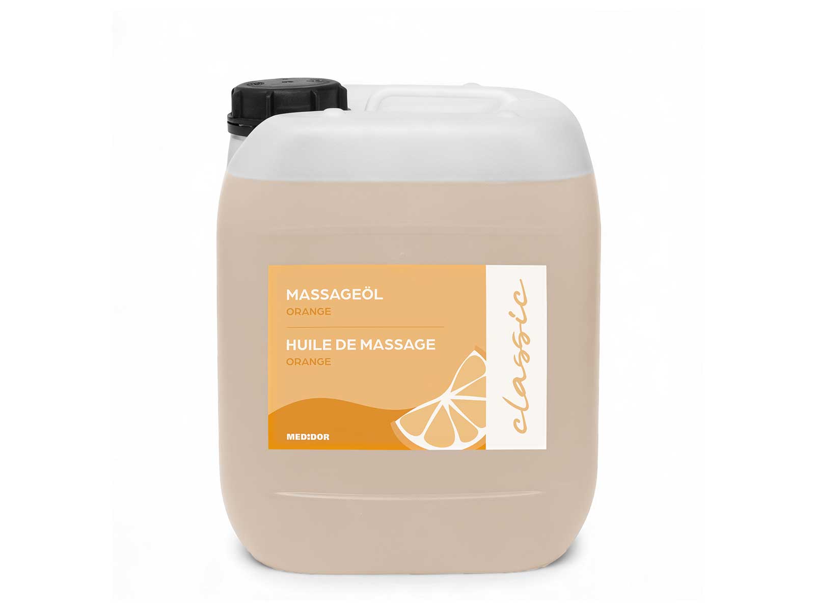 MEDiDOR Massageöl Orange Classic 10 Liter Kanister, mineralisches Öl für Massagen in der Praxis