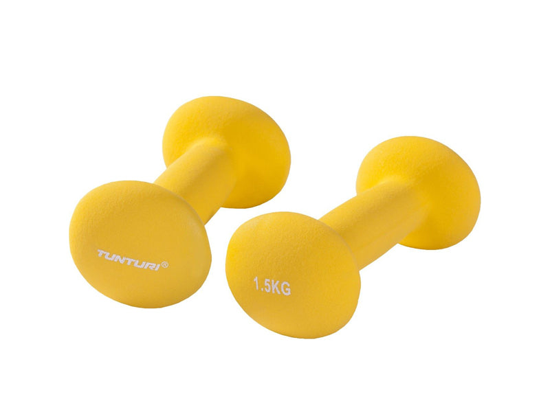 Tunturi neoprene dumbbell set yellow, 2 x 1.5 kg
