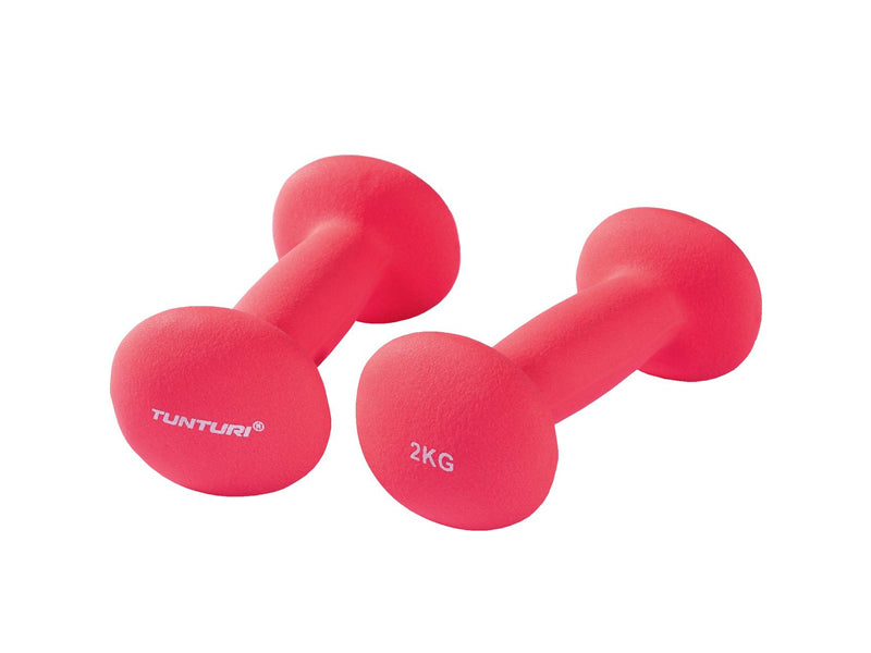 Ensemble d&#39;haltères courts Tunturi en néoprène rouge, 2 x 2 kg